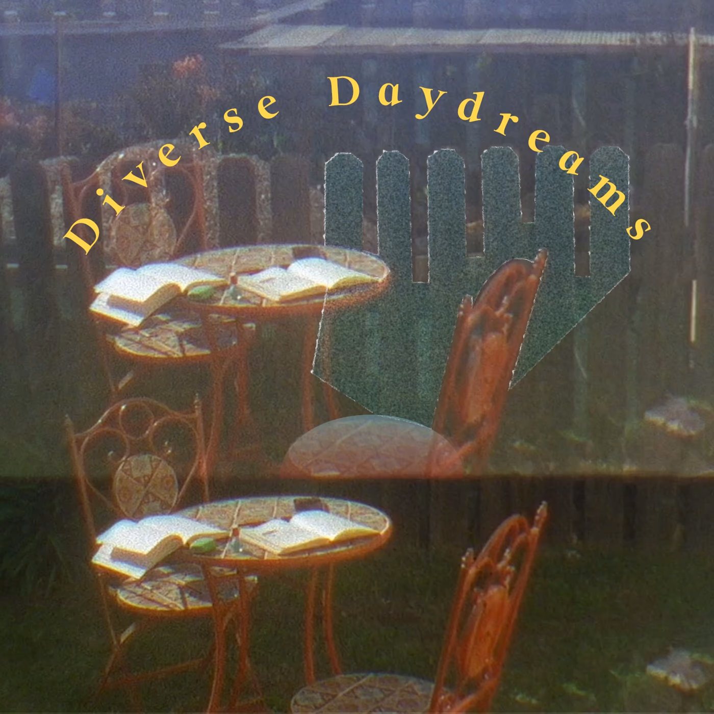Lofi playlist cover. A garden table, open books, late light.