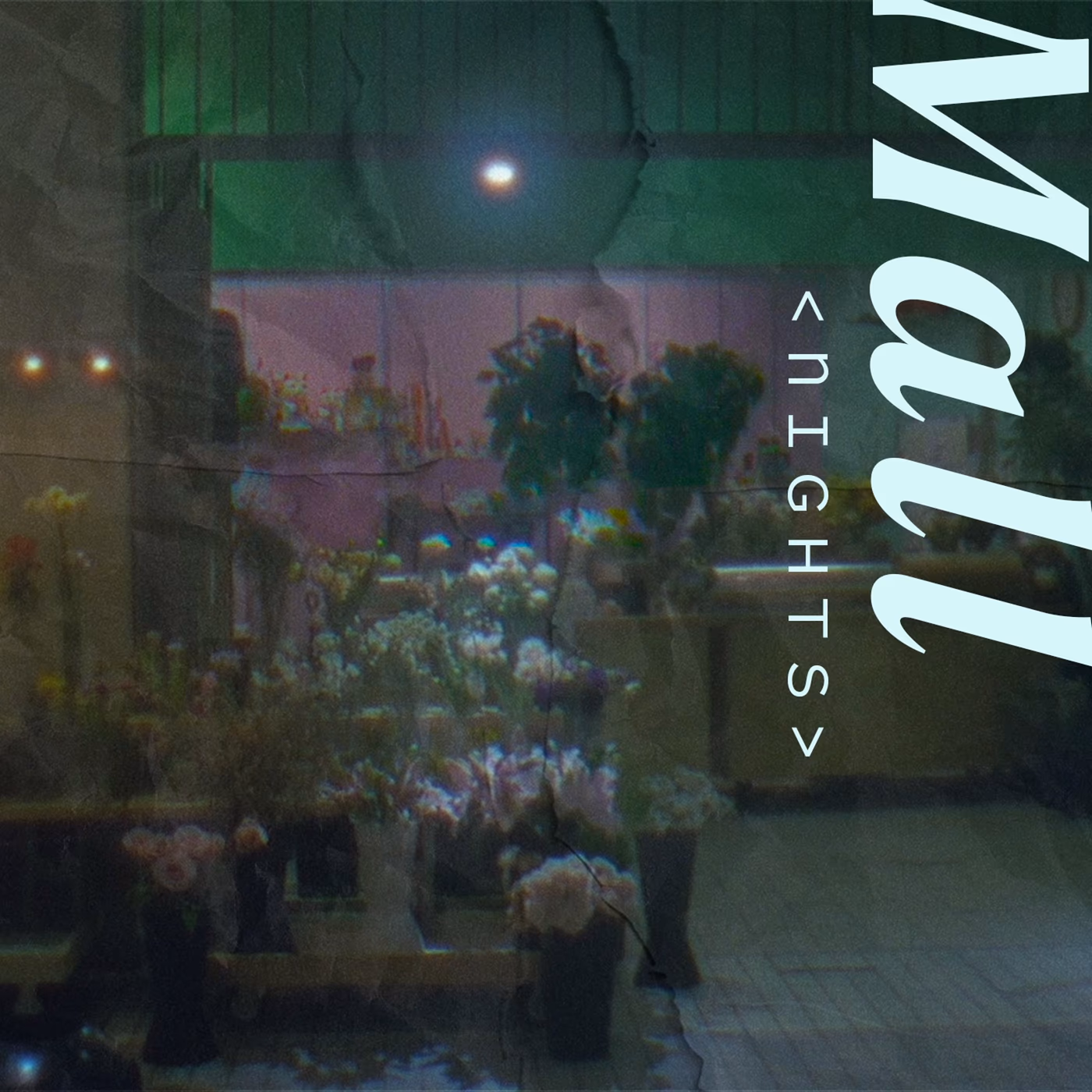 Vocal lofi playlist cover. Vending glow, after-hours food court.