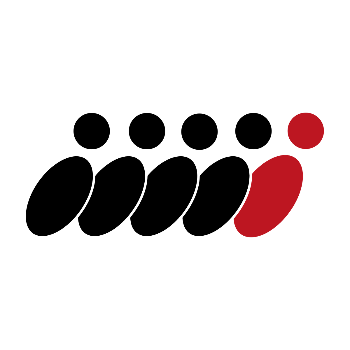 Five figures in a row, four black and the last red